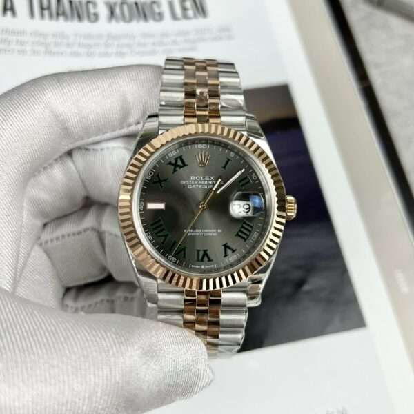 Rolex Replica Watch DateJust Wimbledon Dial Demi Strap Rose Gold Plated EW 41mm
