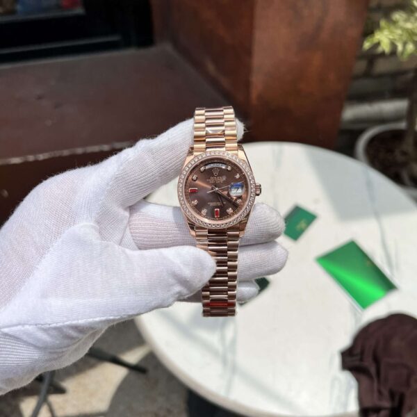 Rolex Replica 1:1 Watch Day-Date Rose Gold Plated Chocolate Dial EW Factory 36mm