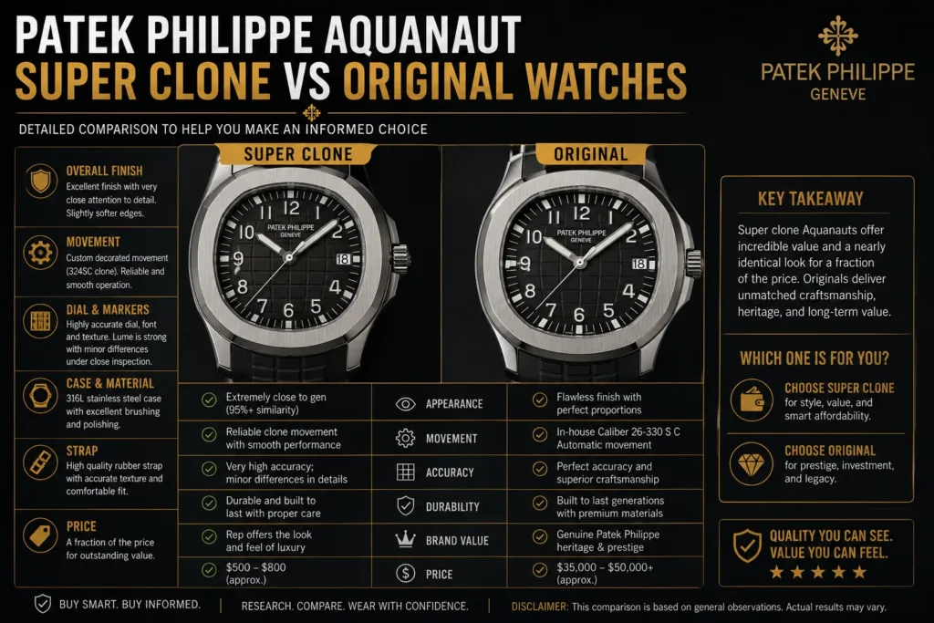 Patek Philippe Aquanaut Super Clone vs Original Watches