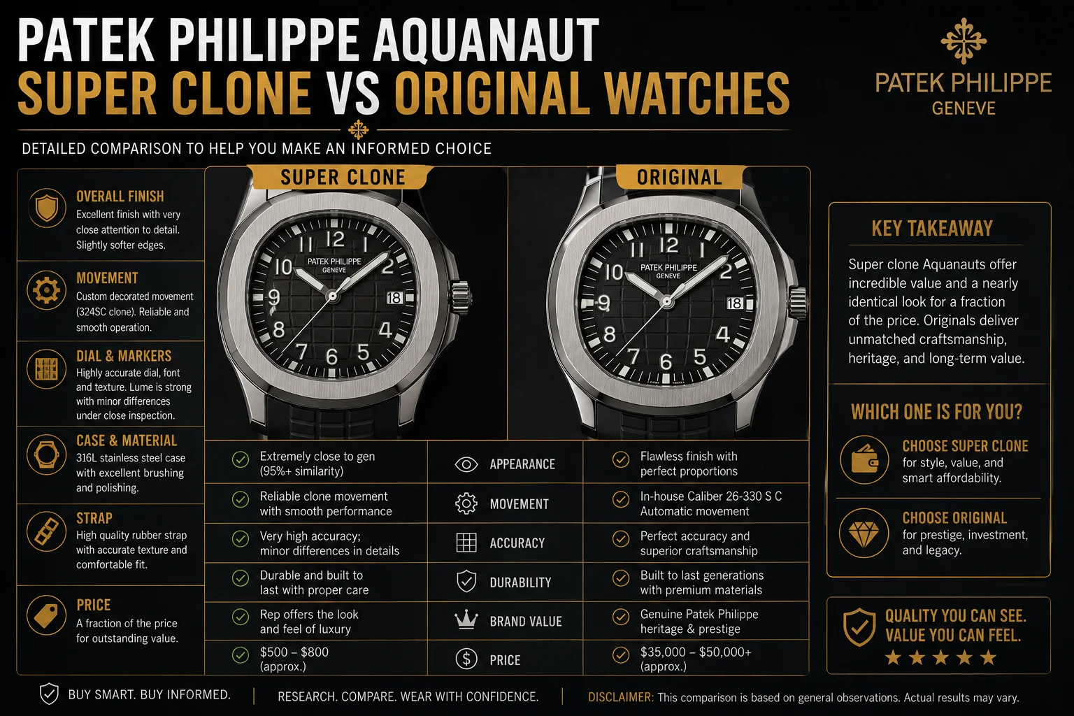 Patek Philippe Aquanaut Super Clone vs Original Watches