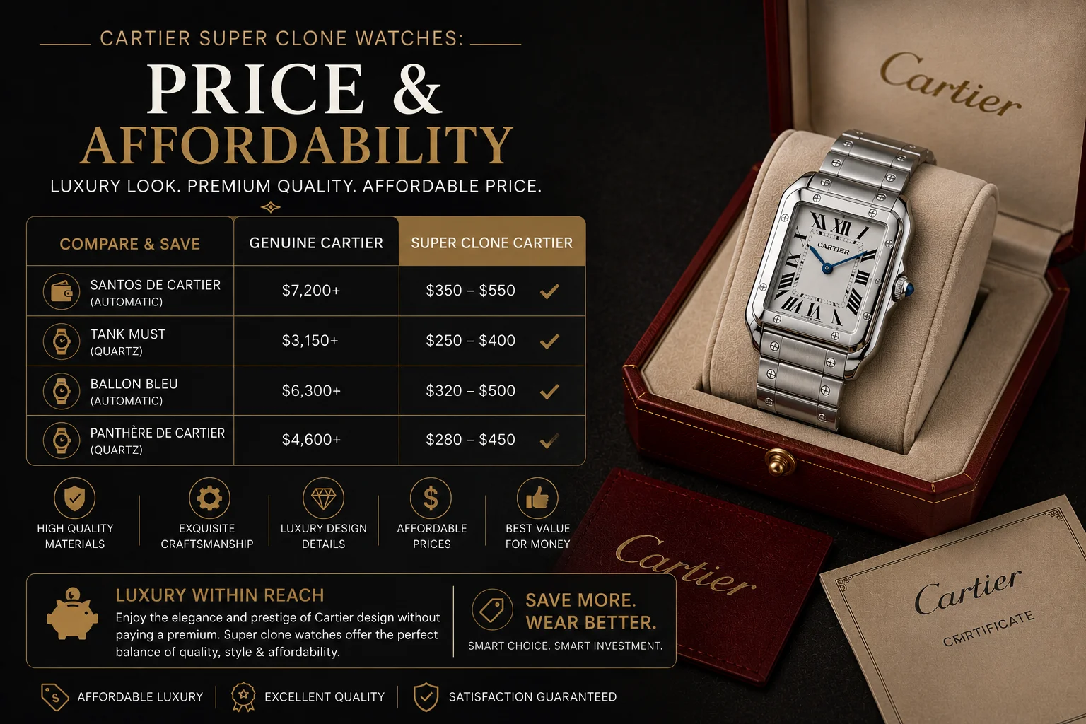 Cartier Super Clone Watches: Price & Affordability
